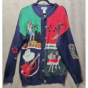 Vintage P' Galli Designs Western Cowboy Music Woven Cardigan Sweater‎ XL